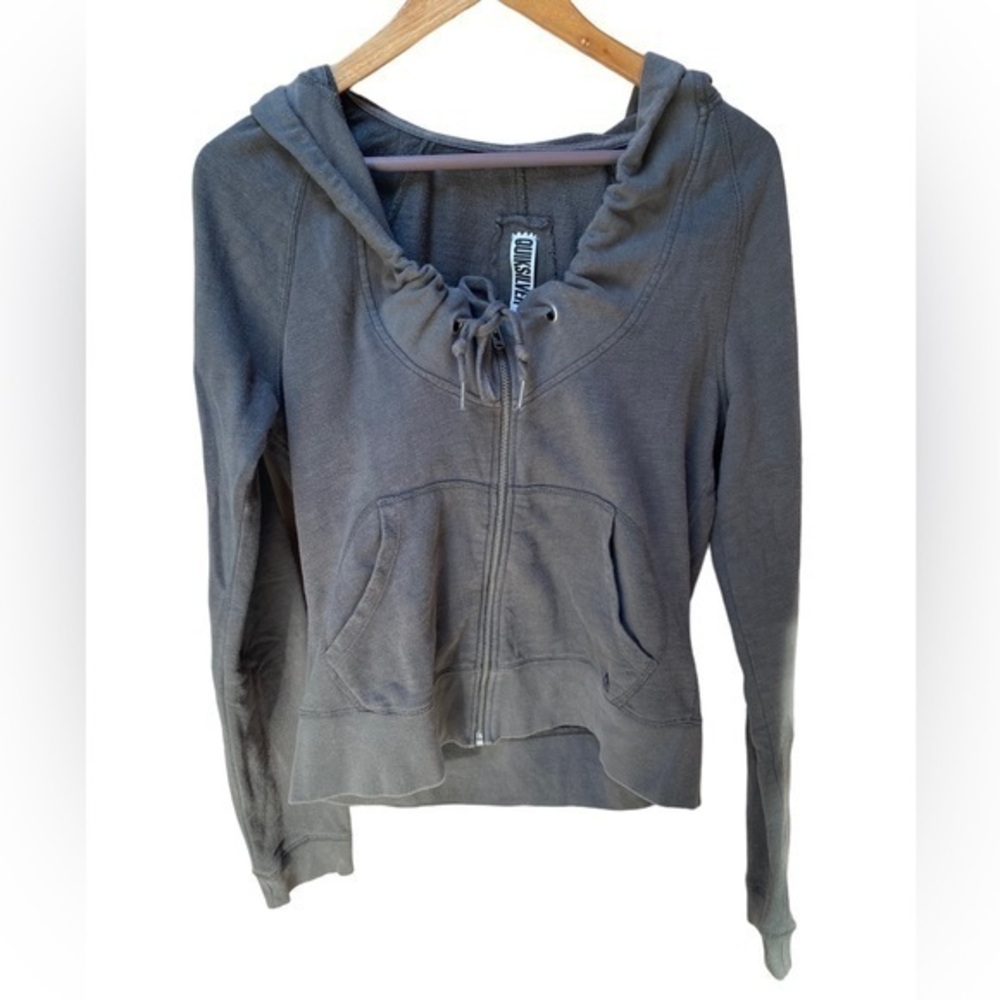 Quicksilver grey hooded zip up cropped fitted hoodie sweatshirt M cotton
